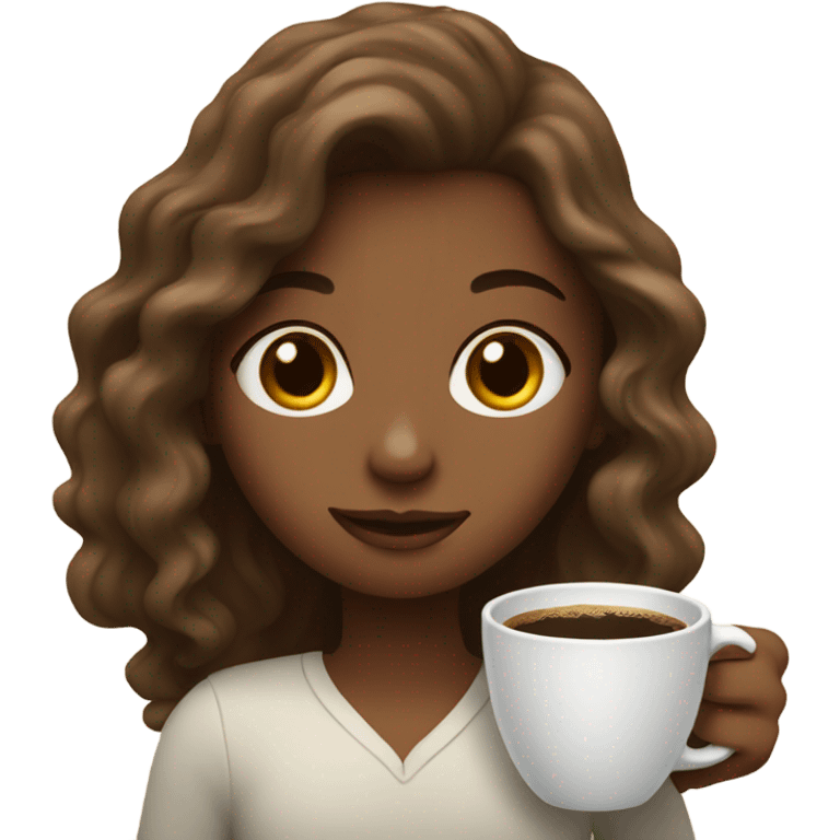 Girl with wavy hair holding a cup of coffee emoji