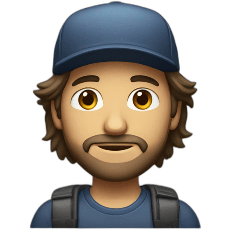 Alex hormozi with long hair and a cap standing emoji