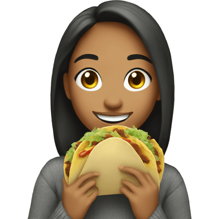 smiling girl in turtleneck sweater eating tacos emoji