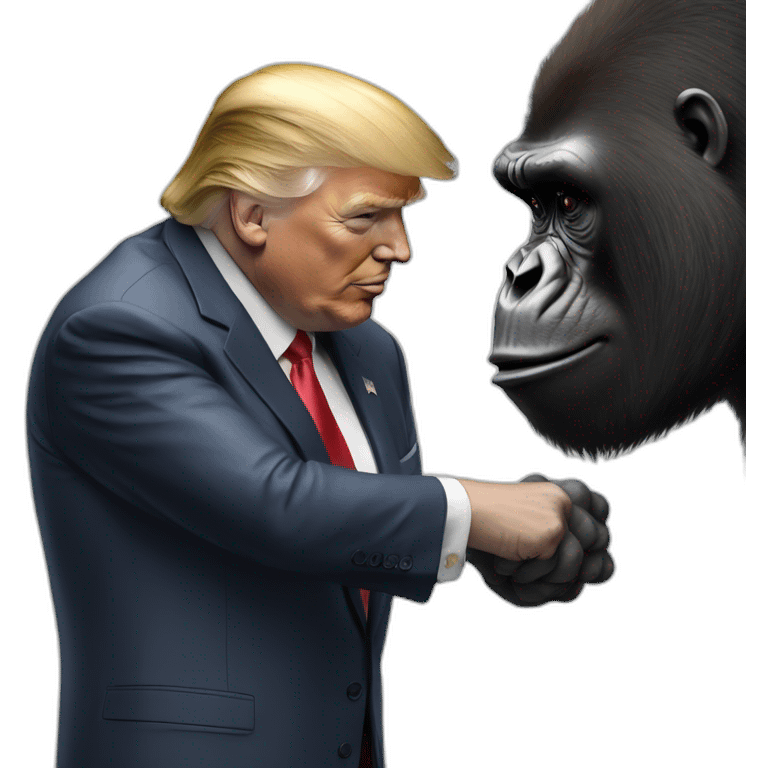 Donald Trump handshakes a gorilla emoji