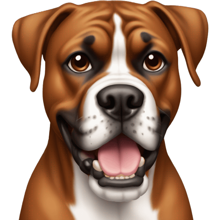 brown boxer dog with an underbite showing teeth emoji