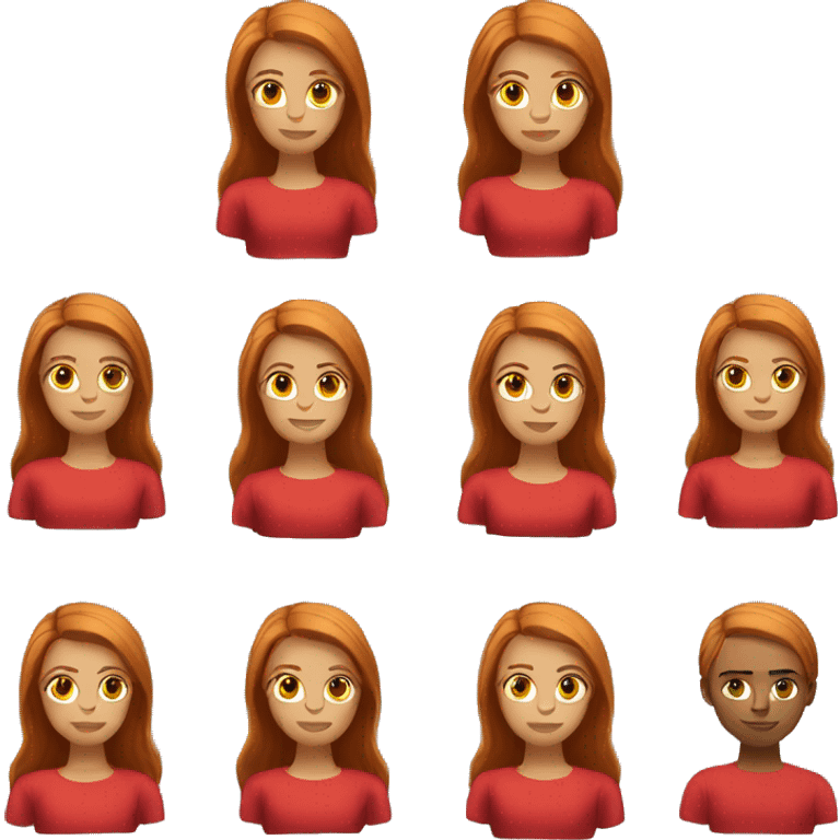 Ginger girl medium straight hair brown eyes in a red dress emoji