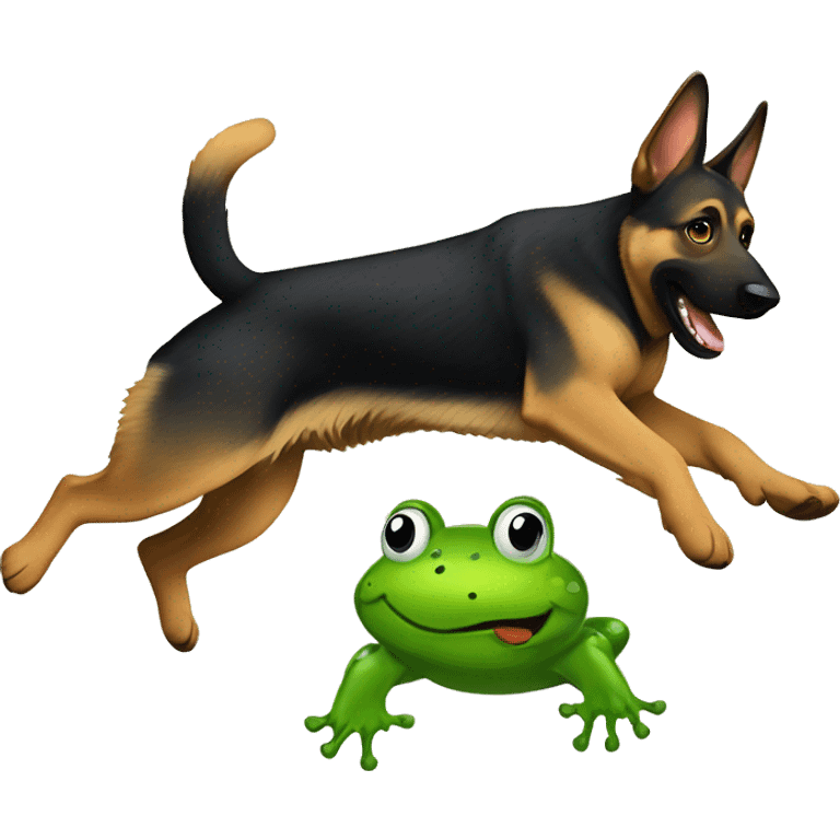 German Shepherd jumping over a frog emoji