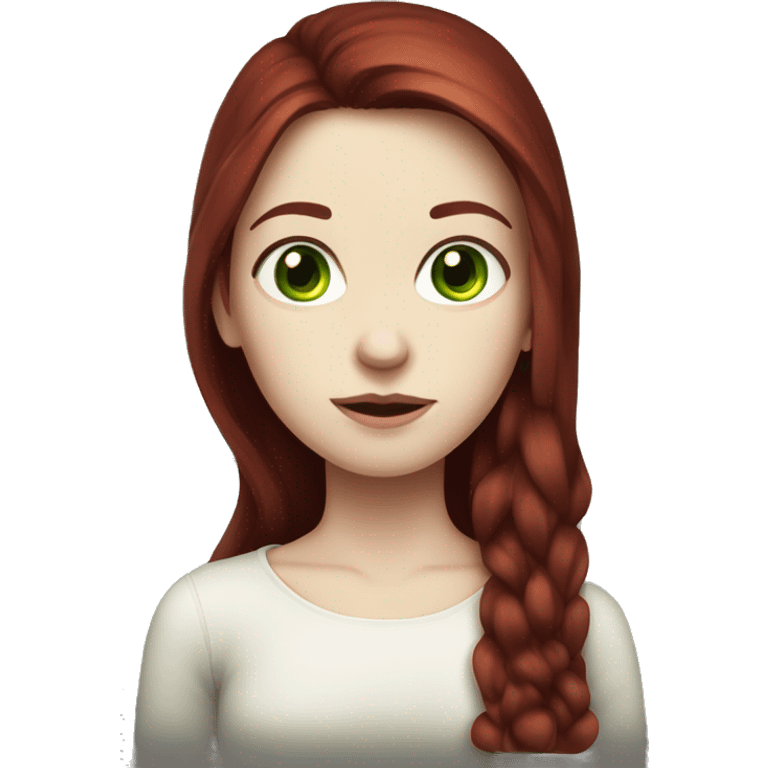 long dark red hair girl, pale skin, green eyes emoji