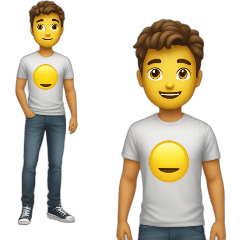 Een bruine jongen met een licht geel t shirt emoji