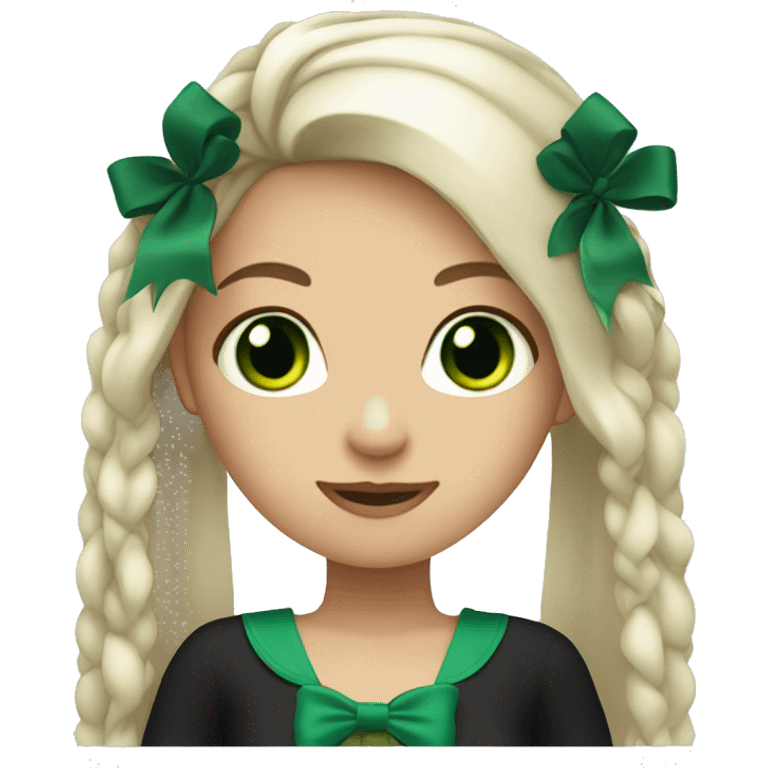 Girl with green eyes and with long platin hairs with black bow in her hair emoji