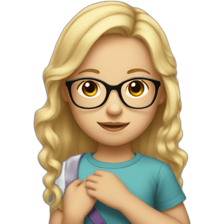 a baby in the arms of a 13 year old girl with blond hair and glasses emoji