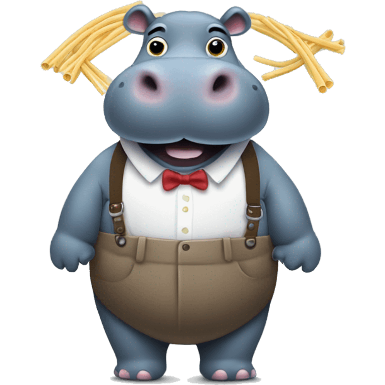 Hippo in suspenders with noodles on his back showing all 4 legs emoji