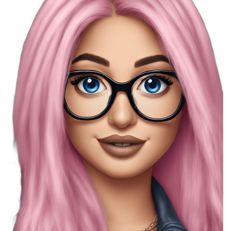 Photo Realistic kylie jenner stylish pink hair BLUE eyes and glasses happy  emoji