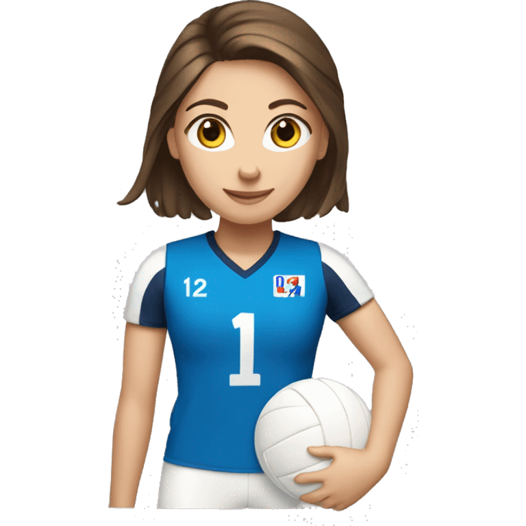 Girl playing volleyball with number 14 Brown hair white skin and blue eyes  emoji