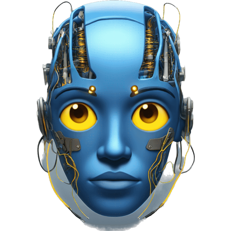 Blue cyborg with yellow eyes wires and circuits  emoji