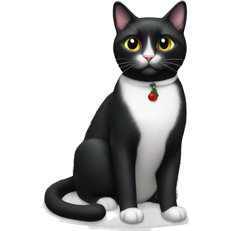 Black tuxedo cat sitting Christmas tree  emoji