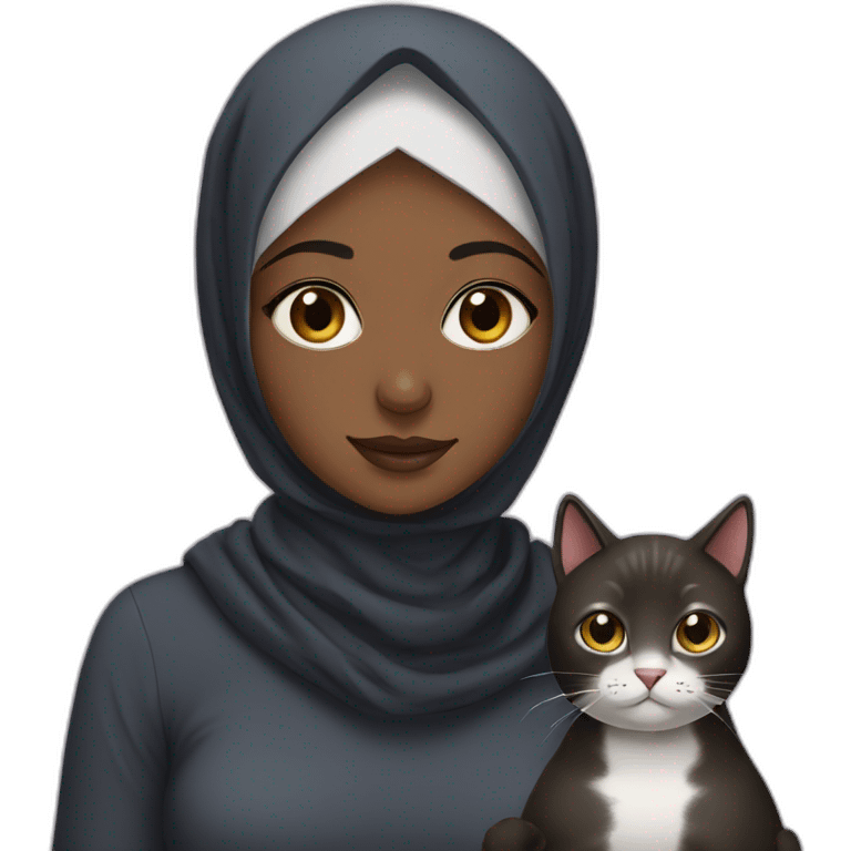 Black hijab girl with a brow hijab and her cat emoji