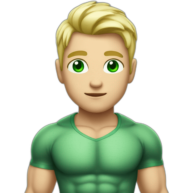 Muscular boy with green eyes and shirt off, blond hair  emoji