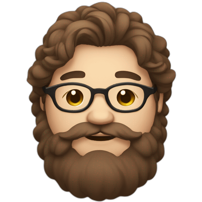 Chubby non binary round glasses attached long brown hair beard sleepy smiling stone emoji