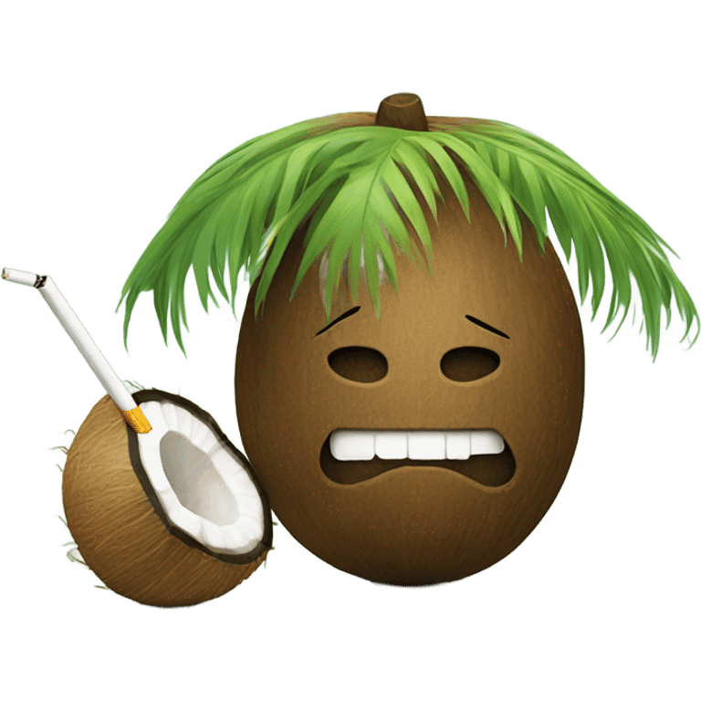 coconut with a cigarette in its mouth and a hula skirt on  emoji