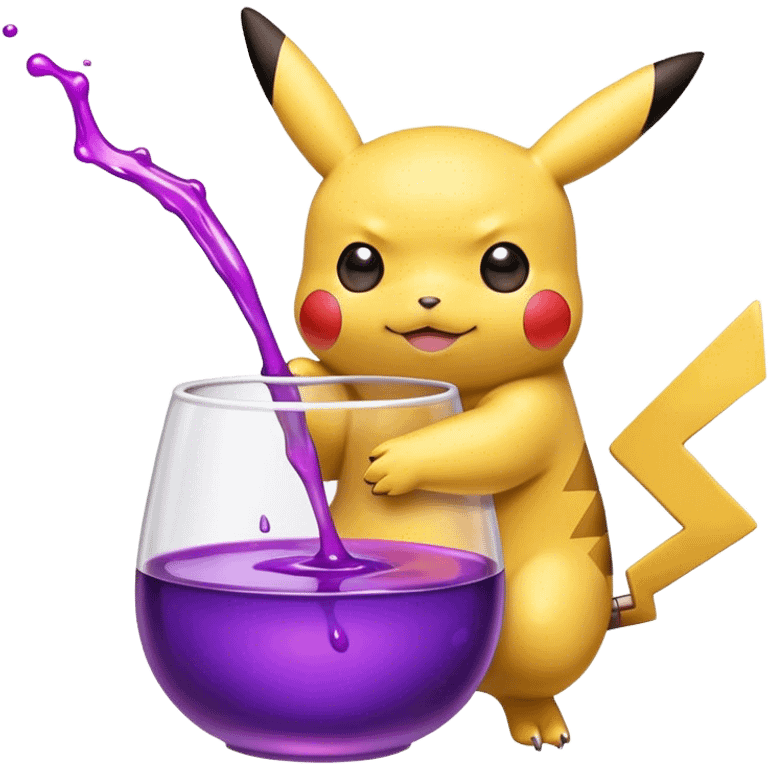 Pikachu holding a cup of purple liquid emoji