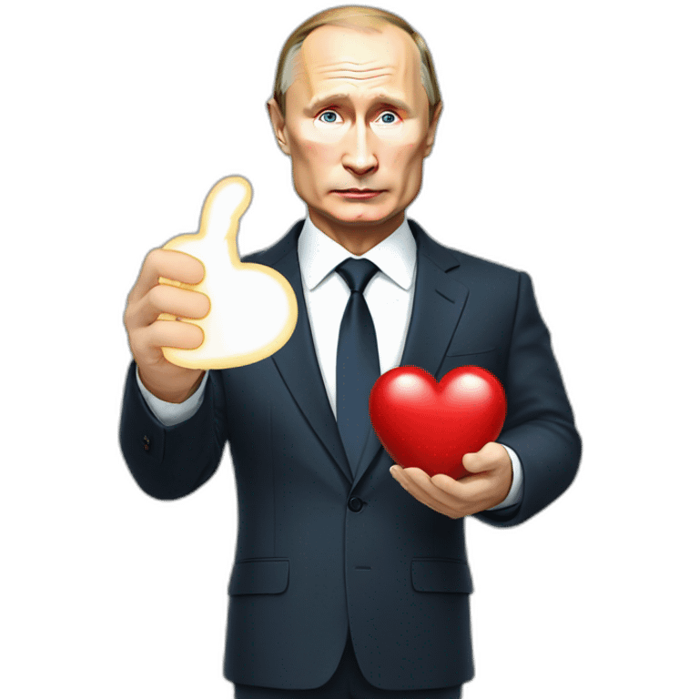 Vladimir Putin holds a heart in his hand emoji