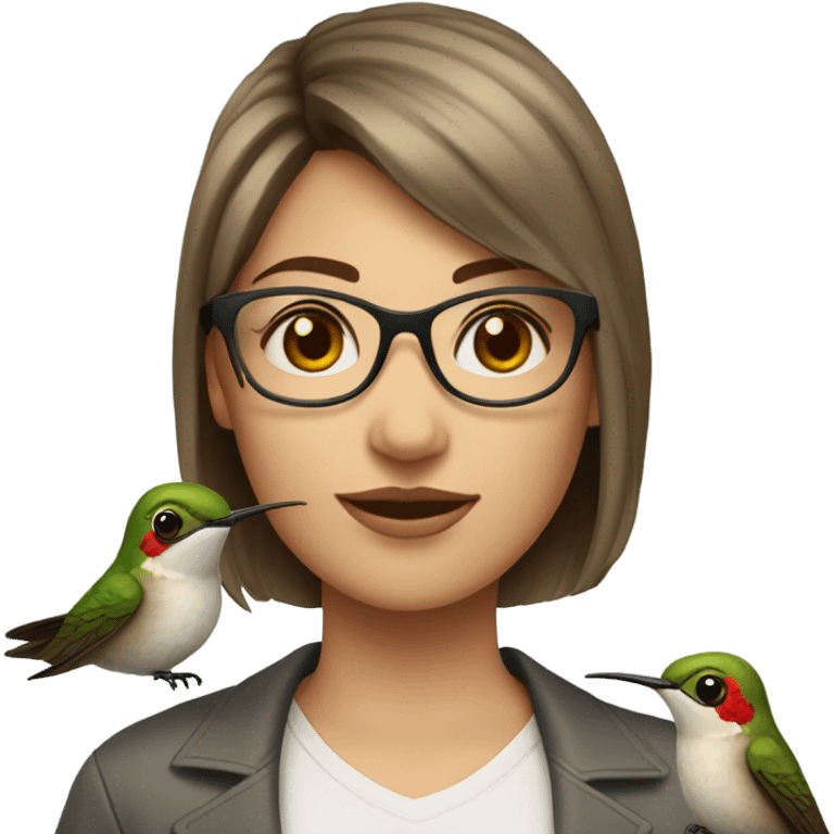 Girl pale , brunette, with short hair, wearing glasses with a hummingbird next to her emoji