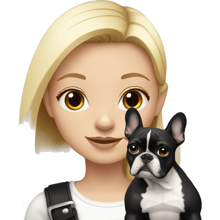 Blonde girl with black/white French bulldog emoji