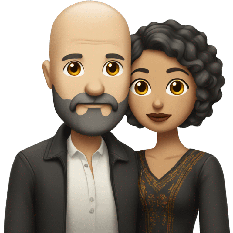 White bald man with dark beard kissing short Mexican woman with long dark wavy hair emoji