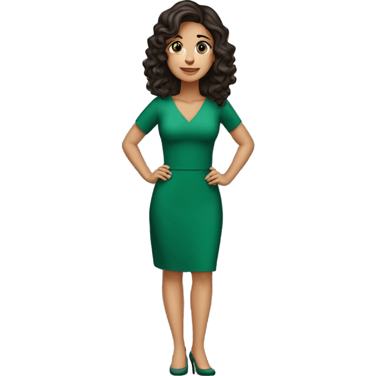 wavy dark hair 35 years old caucasian latina brunette with green dress emoji