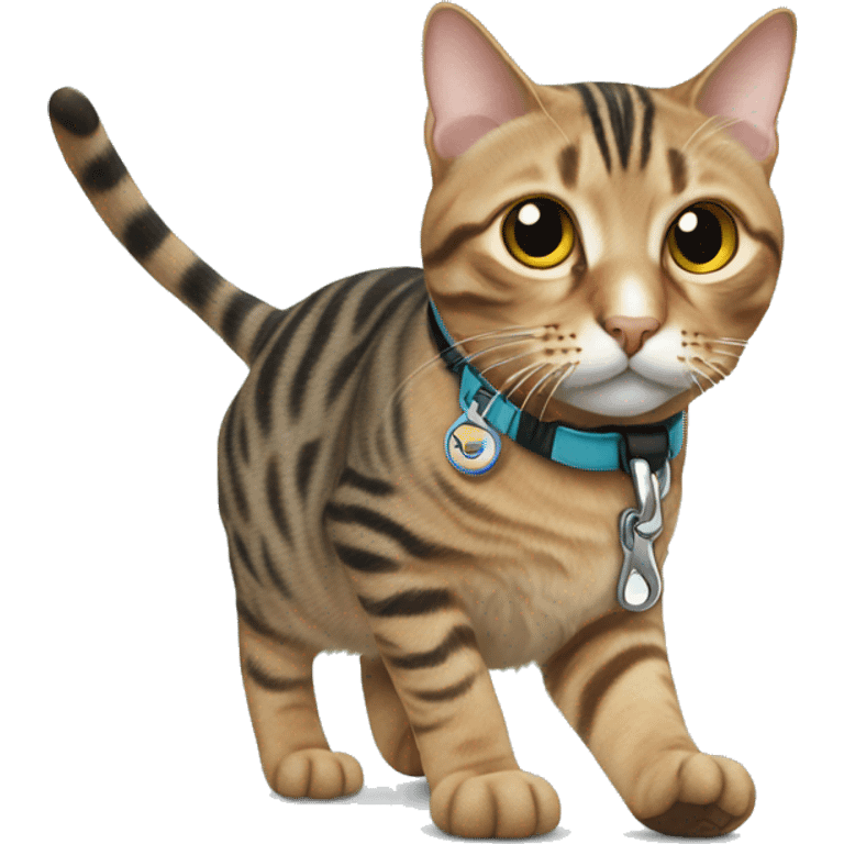 tabby cat on a walking leash emoji