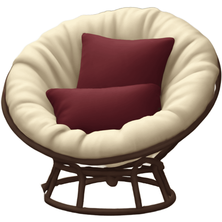 Cozy cream papasan chair with maroon pillow and cozy blanket emoji