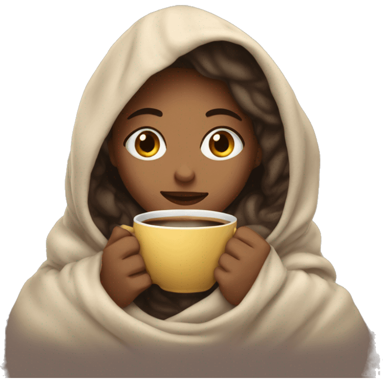 girl inside a blanket sipping coffee eyes closed emoji