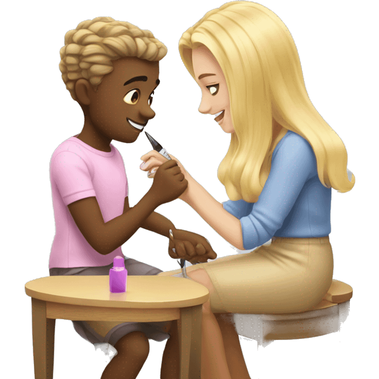 blonde daughter gives blonde dad a manicure emoji