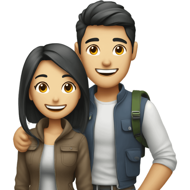 Attractive young  Asian couple excitedly traveling  emoji