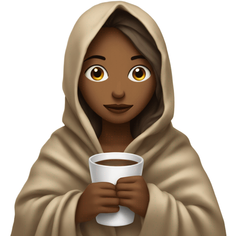 girl inside a blanket sipping coffee eyes closed emoji