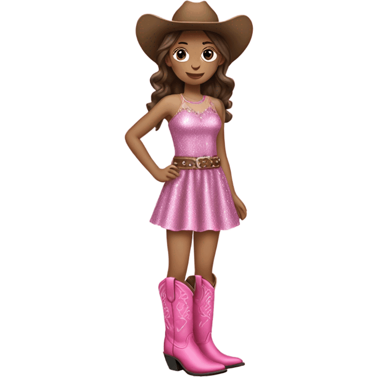 Pale Brunette girl in glitter dress and pink cowboy boots emoji