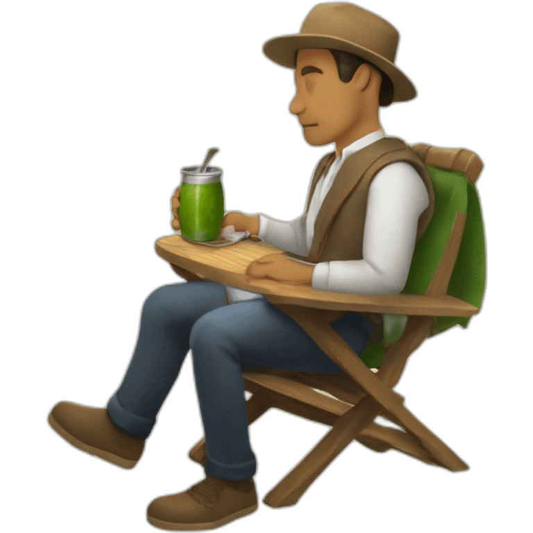 Hombre sentado tomando yerba mate en una silla  emoji