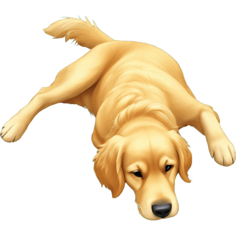 Golden retriever on its back, lying upside down in the grass, looking up  emoji