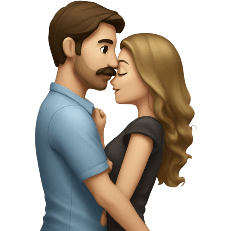 Man with brown hair and blond mustache kissed beautiful girl with dark brown hair  emoji