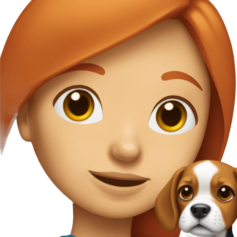 a red head woman holds a puppy beagle emoji