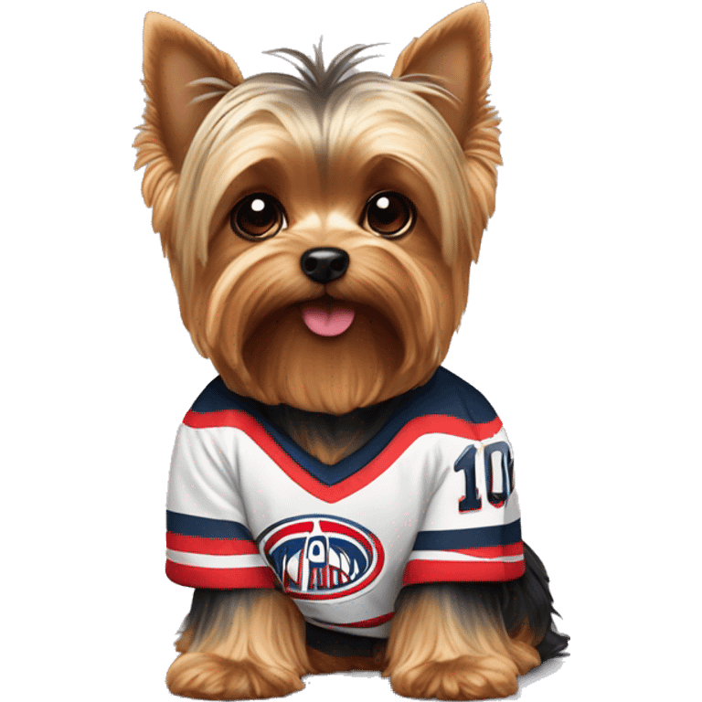 Yorkie wearing hockey jersey emoji