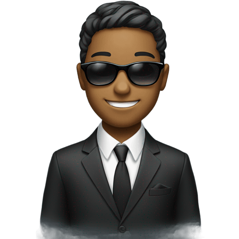 smiling boy in formal attire with sunglasses emoji