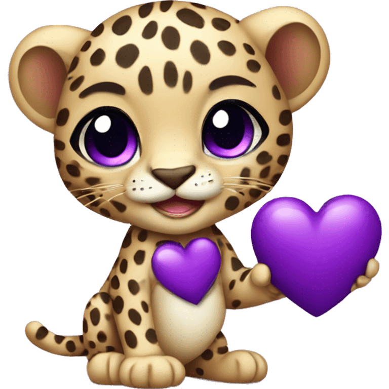 Baby leopard holding a purple heart  emoji