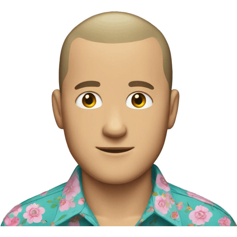  white man with buzz cut with a floral button up shirt  emoji