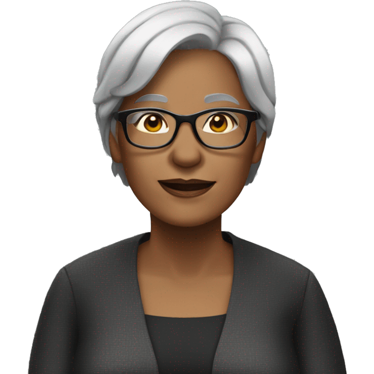 older woman with short straight grey hair and glasses black shirt emoji