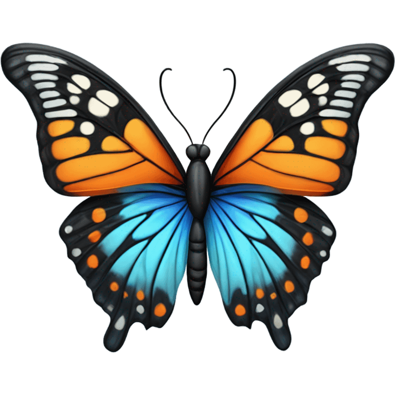 Blue black and orange beautiful butterfly with both wings emoji