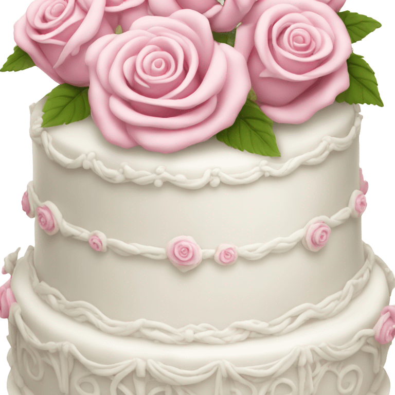 Fancy white wedding cake with pink roses and fancy decorations emoji