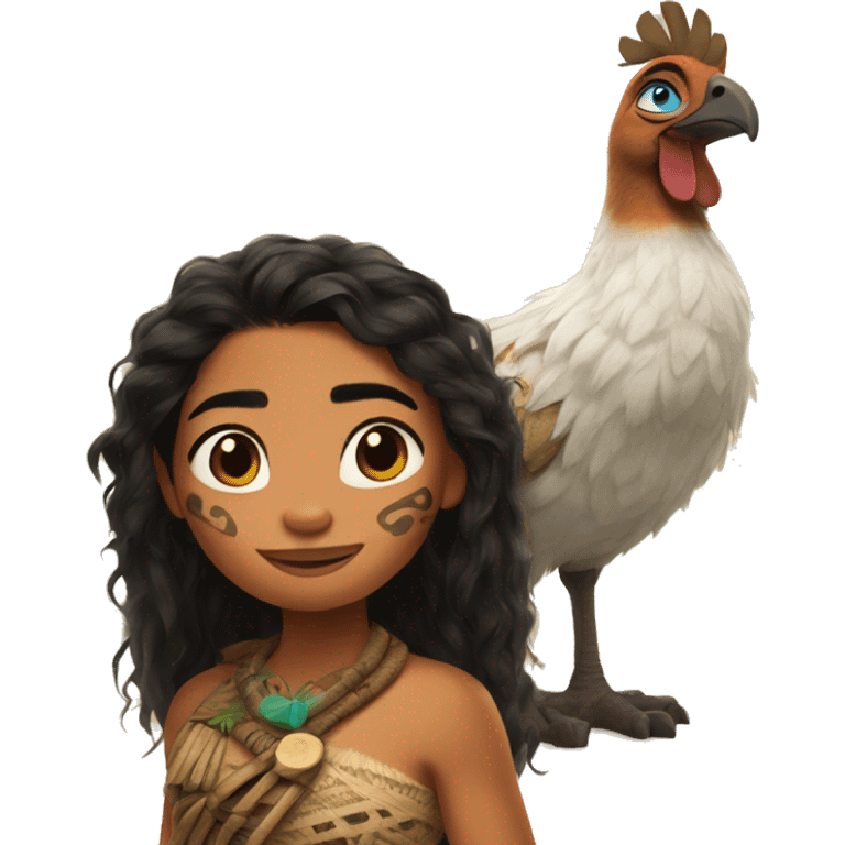 Moana with heihei emoji