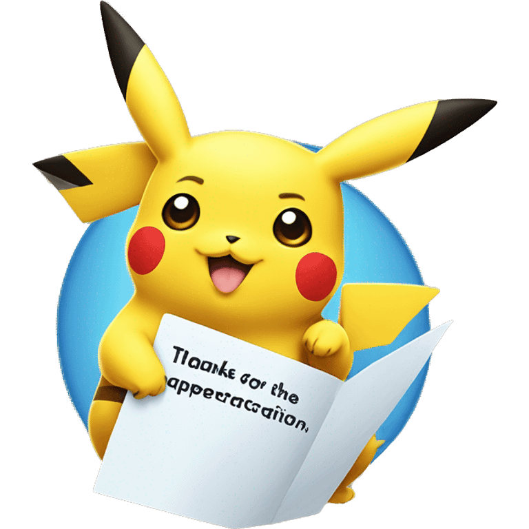 pikachu with a card saying "Thanks for the appreciation" emoji