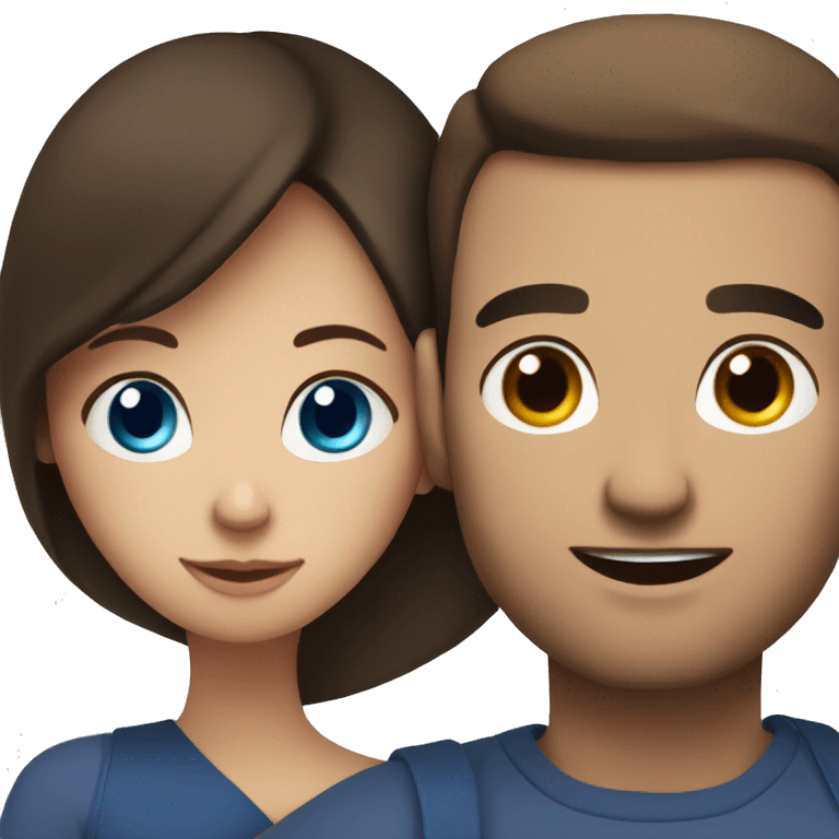 Blue eyed brown hair man hugging a dark haired dark eyes woman emoji