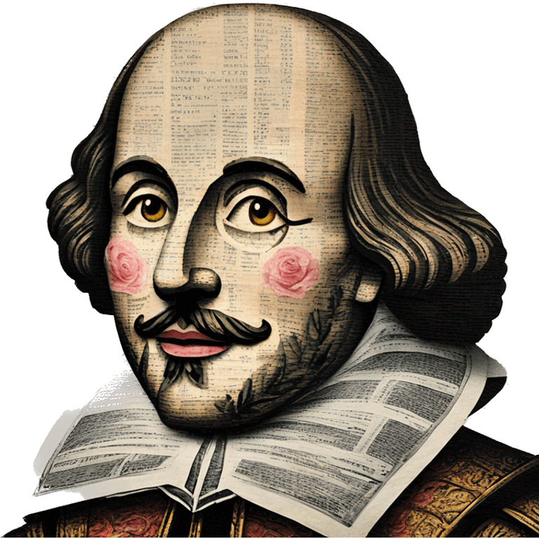 Shakespeare made of newspaper cuttings 420 roses flowers emoji