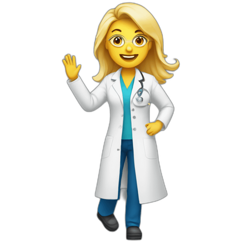 Dancing lady emoji except she’s wearing a lab coat like a scientist emoji