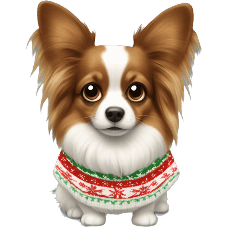 Papillon wearing christmas sweater emoji